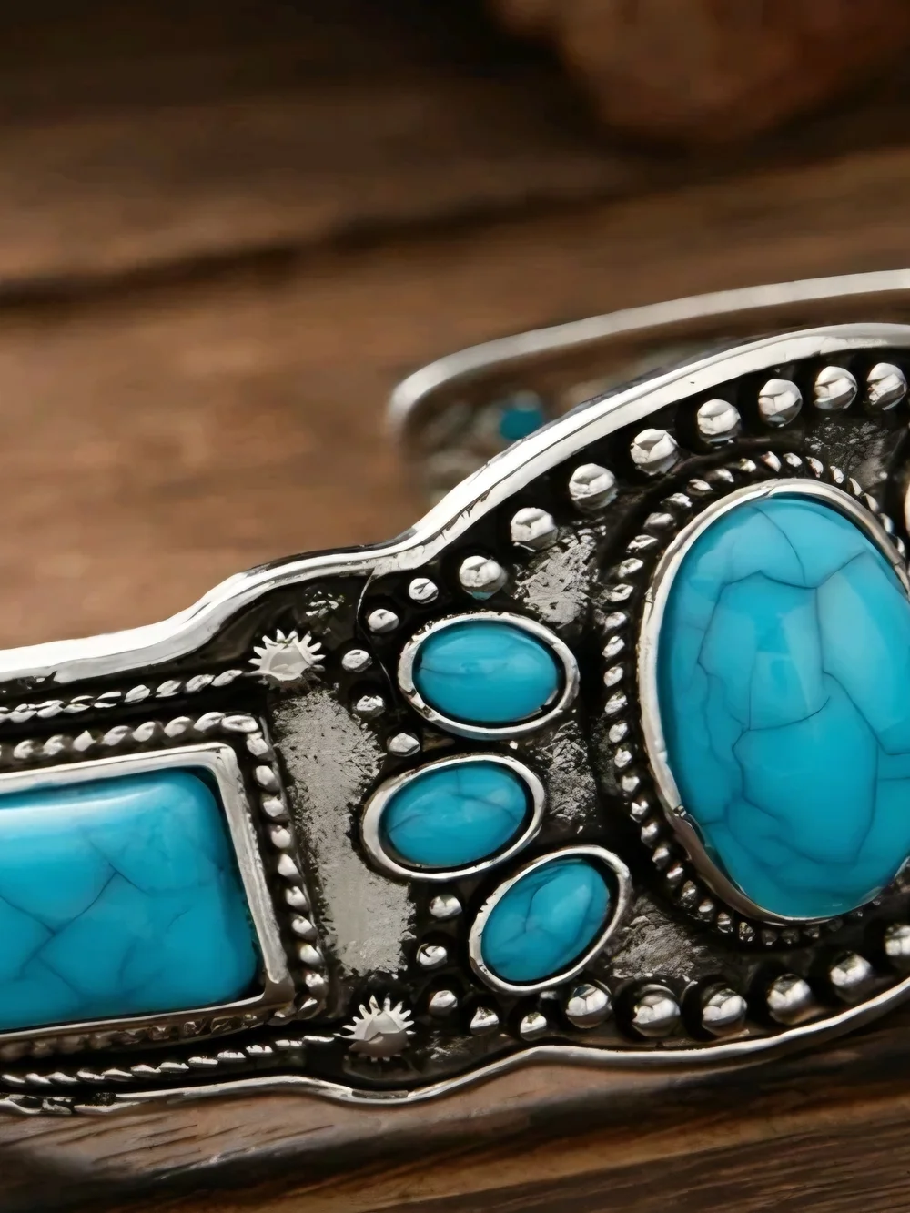 Vintage Designer bohemian Turquoise cuff bracelet Adjustable Size 7 - Picture 5 of 5